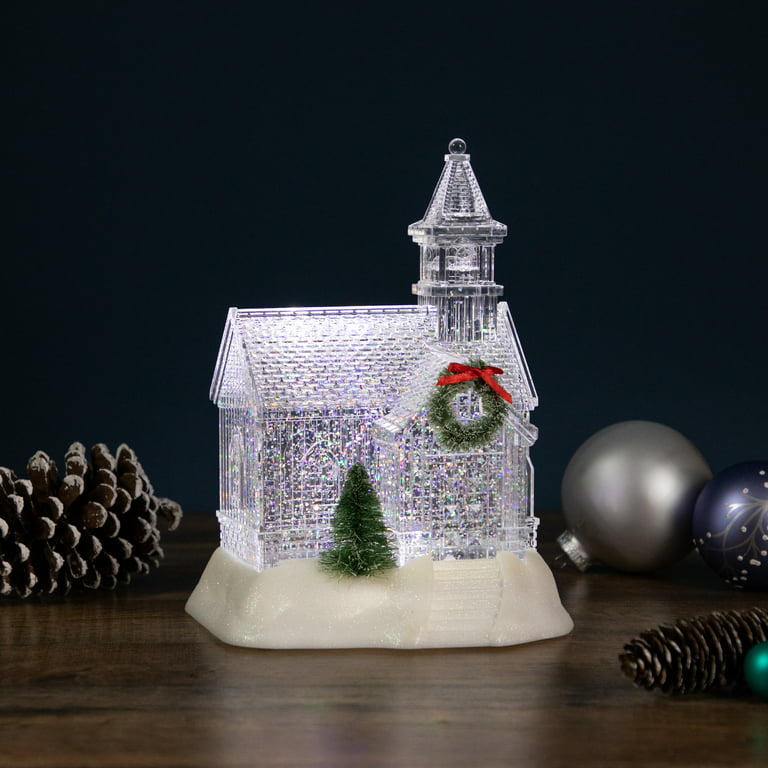 9 LED Lighted Icy Crystal Glitter Snow Globe Christmas House