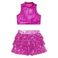 thumbnail image 3 of YONGHS Kids Girls Metallic Sleeveless Tank Top with Skirted Shorts Hip Hop Street Dance Costume Rose Red 12, 3 of 5