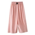 thumbnail image 2 of Girl's Wide Leg Cotton Trousers Elastic High Waist Casual Palazzo Pants Cute Bow Summer Vacation Outfits Comfy Travel Bottoms, 2 of 5