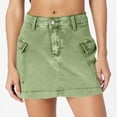 thumbnail image 5 of Daiosportswear Womens Mini Cargo Skirts Y2K Low Waist Button Bodycon Denim Skirt Vintage Jean Skirts with Pockets Green S(S), 5 of 6