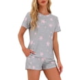 thumbnail image 4 of Conjuntos de pijama para mujer INSPIRE CHIC de 2 piezas, camiseta de manga corta y pantalones cortos, ropa de descanso y pijamas con bolsillos, S, gris claro con estrellas, 4 of 6