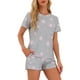 thumbnail image 4 of Conjuntos de pijama para mujer INSPIRE CHIC de 2 piezas, camiseta de manga corta y pantalones cortos, ropa de descanso y pijamas con bolsillos, S, gris claro con estrellas, 4 of 6