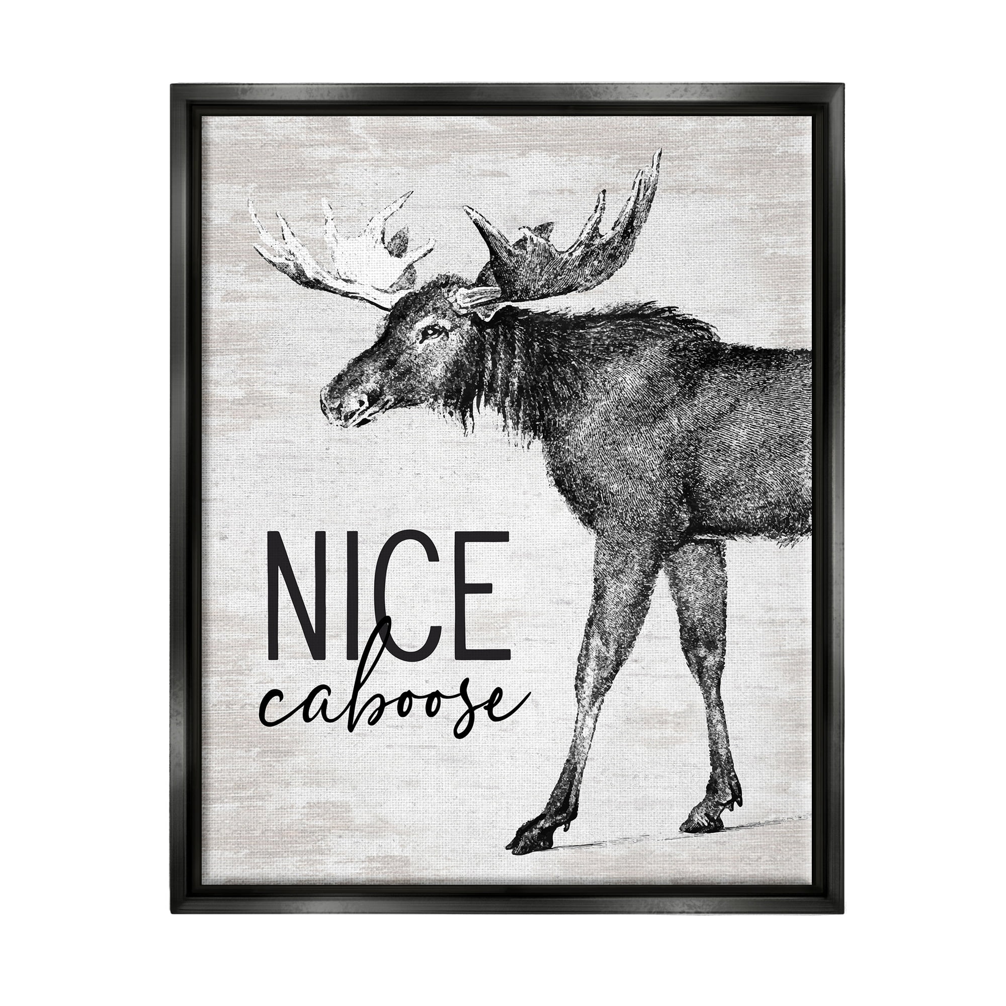 Stupell Industries Nice Caboose Lake House Bathroom Humor Moose Graphic Art Metallic Gold Floating Framed Canvas Print Wall Art, Design by Lettered and Lined