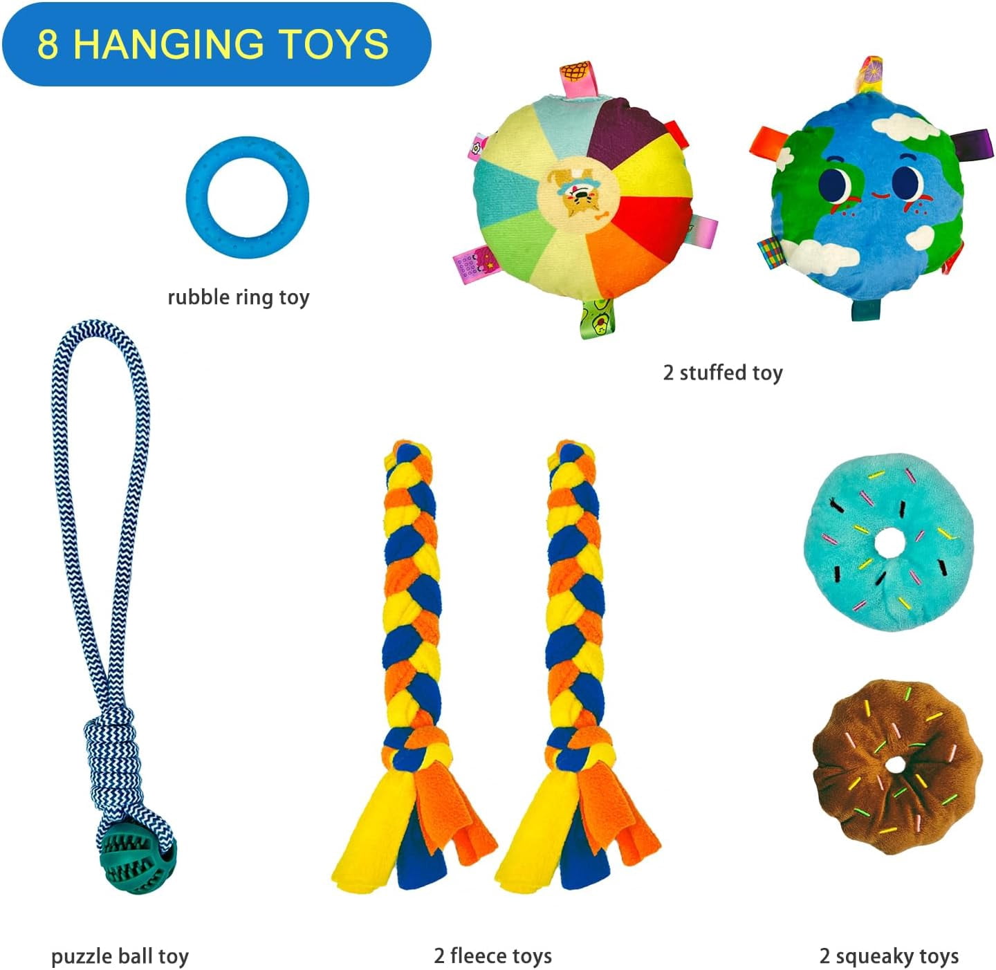 Puppy Play Gym with 8 Hanging Toys, Small Dogs Indoor Jungle Gym, PVC Frame with Bungee Straps Enrichment Activity Center