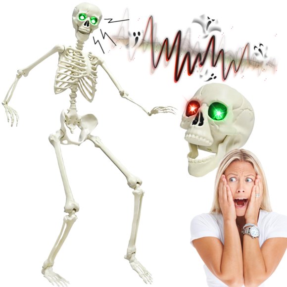 Esqueleto de Halloween CAMIRUS 165 cm con ojos brillantes y sonido