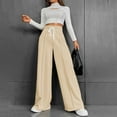 thumbnail image 2 of Hpapadks Casual Pants for Women Solid Versatile Leisure High Waisted Drawstring Wide Leg Sweatpants Slacks for Women Khaki L, 2 of 7
