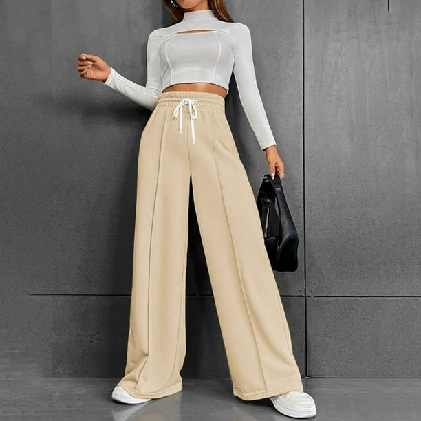 WILLBEST Pantalones Casuales de Mujer de Cintura Alta, Versátiles, Cómodos y de Pierna Ancha para Otoño E Invierno. Chica
