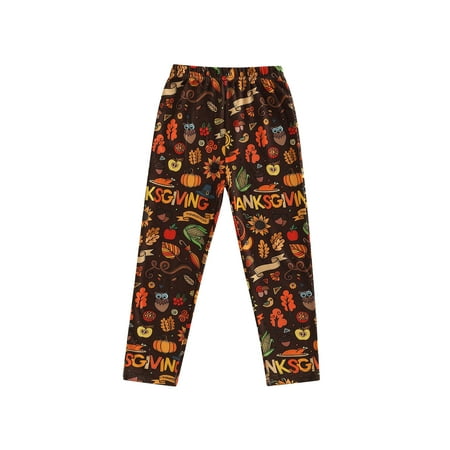

wybzd Toddler Kids Girls Thanksgiving Casual Pants Cartoon Turkey Print Elastic High Waist Trousers Red Brown 4-5 Years