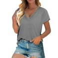 thumbnail image 2 of USSUMA Womens Tops Dressy Casual Summer Short Sleeve Solid Color Shirts for Women Trendy Cute Lace Trim V Neck T-Shirts Blouses for Women Plus Tunic, 2 of 8