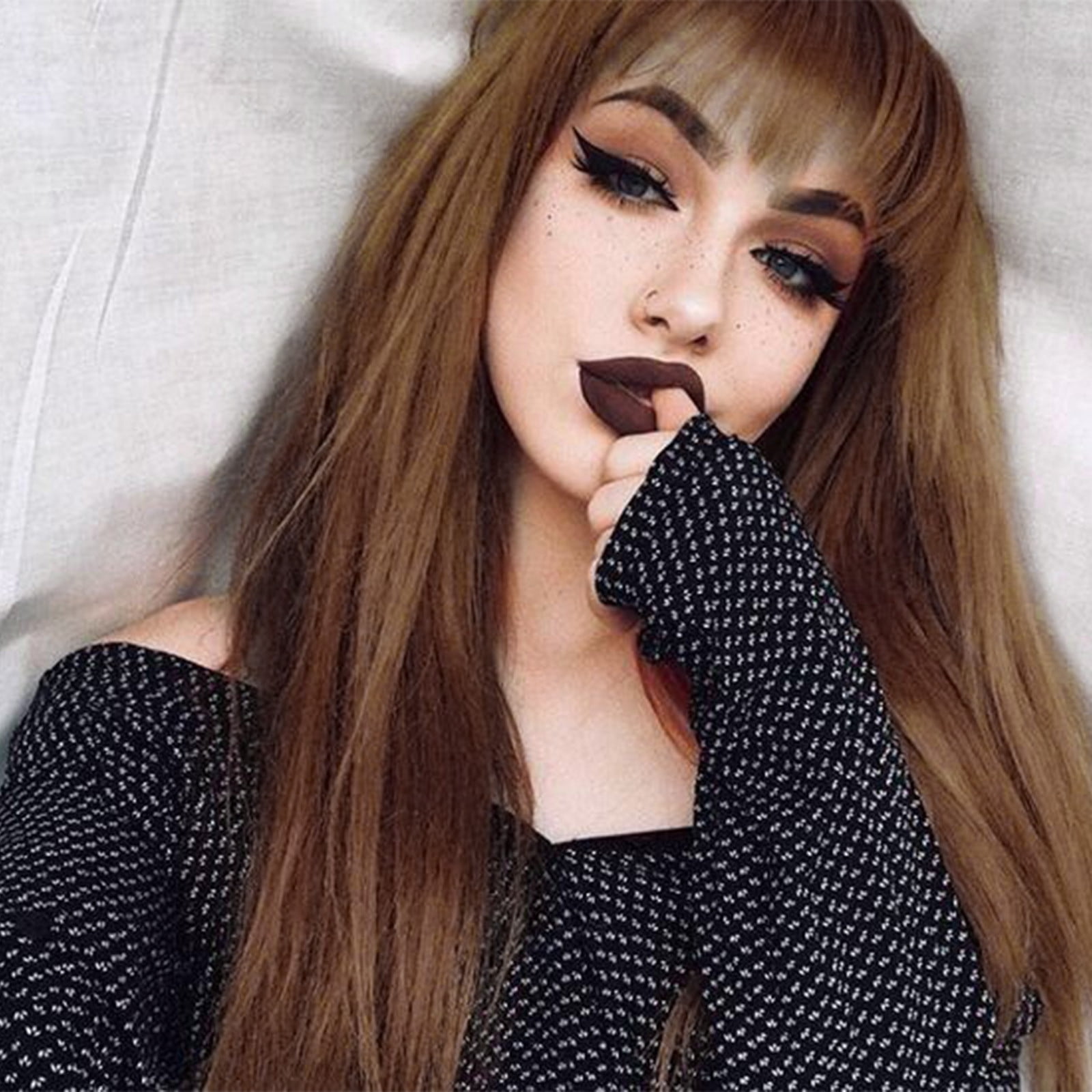 YSGFHGJW Human Hair Wig,Long Straight Wig With Bangs Hair Wig For Women Synthetic Natural Wig ,Various Colors Available,Daily Wear Party And Cosplay Soft Wig