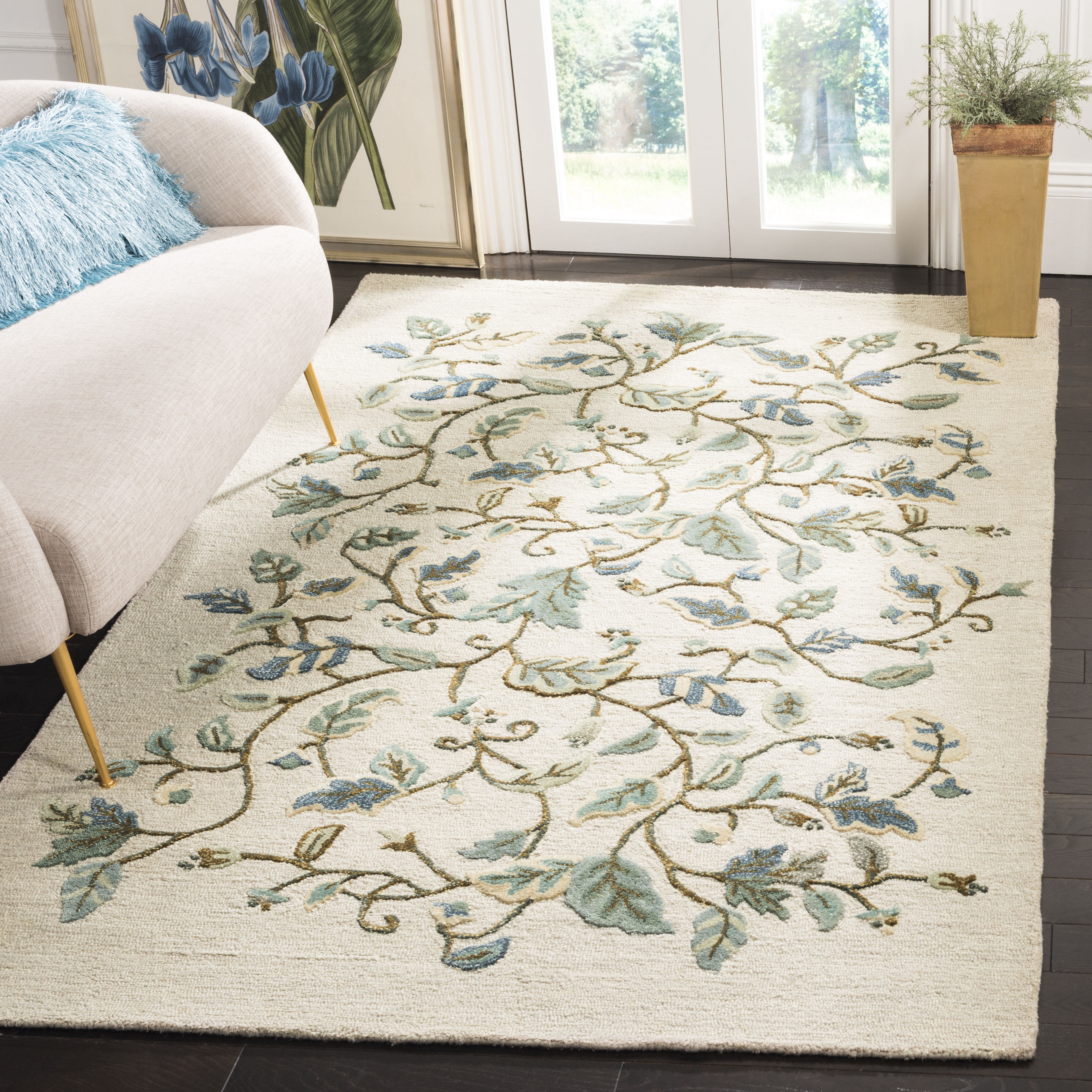 SAFAVIEH Martha Stewart Autumn Woods Floral Area Rug, Colonial Blue, 9'6" x 13'6"