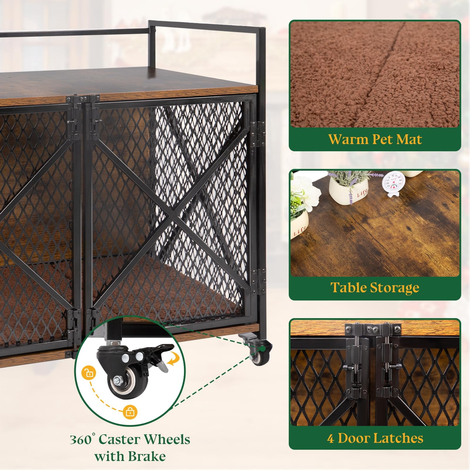 Gowoodhut Dog Crate, 31"L Wooden Dog Kennel Furniture with Cushion