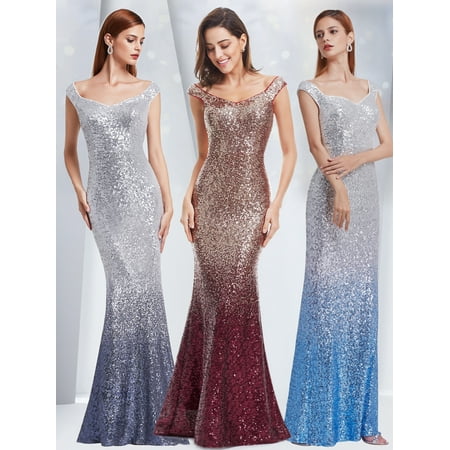 - Ever-Pretty Womens Sequins Off Shoulder Mermaid Long Wedding Party Mother of the Bride Dresses for Women 08999 Grey US 4
