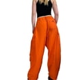thumbnail image 4 of hirigin Women Cargo Pants, Low Waist Zipper Button Closure Solid Loose Trousers with Pockets for Casual Street, 4 of 6