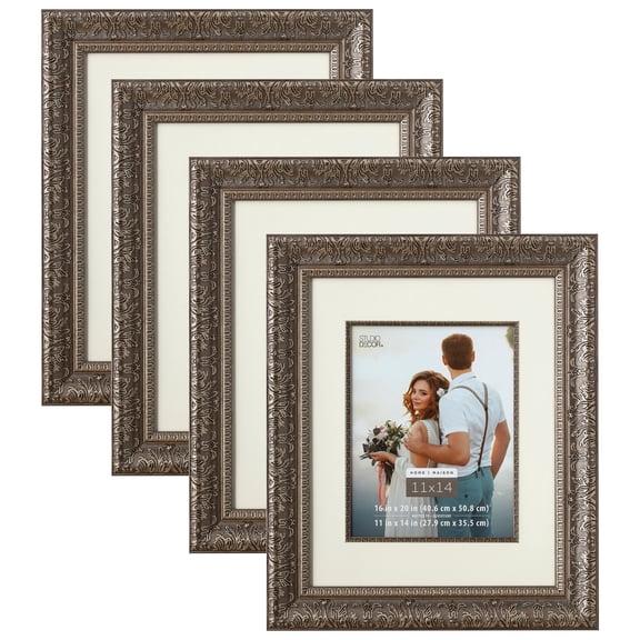 Studio Decor Silver Floral Frame with Mat, Home Collection, 4 Pack