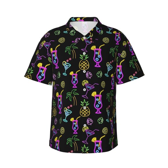 80s 90s Mens Hawaiian Shirt Short Sleeve Casual Button Up Tropical Summer Beach Shirt