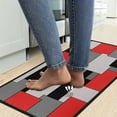 thumbnail image 3 of Kitchen Rugs Set of 2- Red, Black, and Grey Modern Geometric Non-Slip Washable Floor Mats - Comfort Sink and Laundry Room Runner - Contemporary Abstract Art Design Decor 17x47.2 and 17x30 inches, 3 of 6