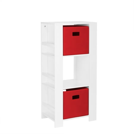 Thin Bookshelves RiverRidge Book Nook Collection Kids Cubby Storage Tower with Bookshelves with 2pc Bin - Red ()