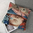 thumbnail image 7 of Surreal Pillow Sham, Illustration of Ornamented Goldfishes and Human Portrait on Background, Decorative Standard King Size Printed Pillowcase, ", Eggshell Blue and Coral, 7 of 7