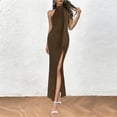thumbnail image 5 of ClodeEU Women's Mock Neck Sleeveless Maxi Dress with Scarf,Elegant Solid Color High Split Evening Gown Coffee,Women's Plus S, 5 of 5