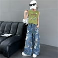thumbnail image 2 of MUXiin Girls Jeans Size 7 Breathable Straight Leg Wide Leg Jeans Classic Skater Denim Pants Long Trousers Streetwear Flap Pockets, 2 of 5