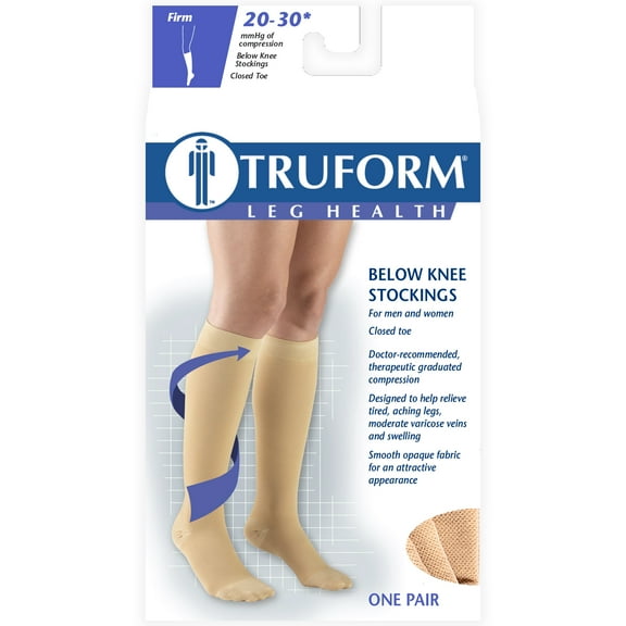 Truform Compression Stockings, Unisex, Knee High, Closed Toe, 20-30 mmHg, Beige, X-Large