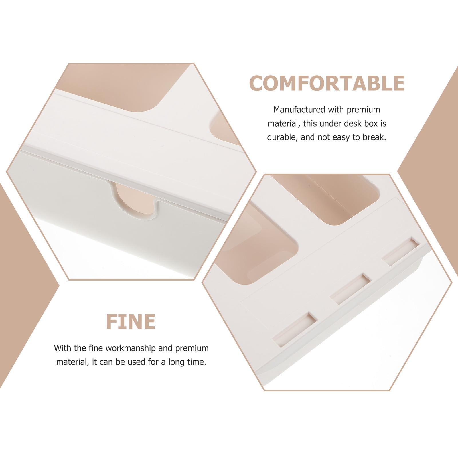 Pretyzoom 1Pc Hidden Drawer Box White Under Desk Storage Container for Office and Home Organization