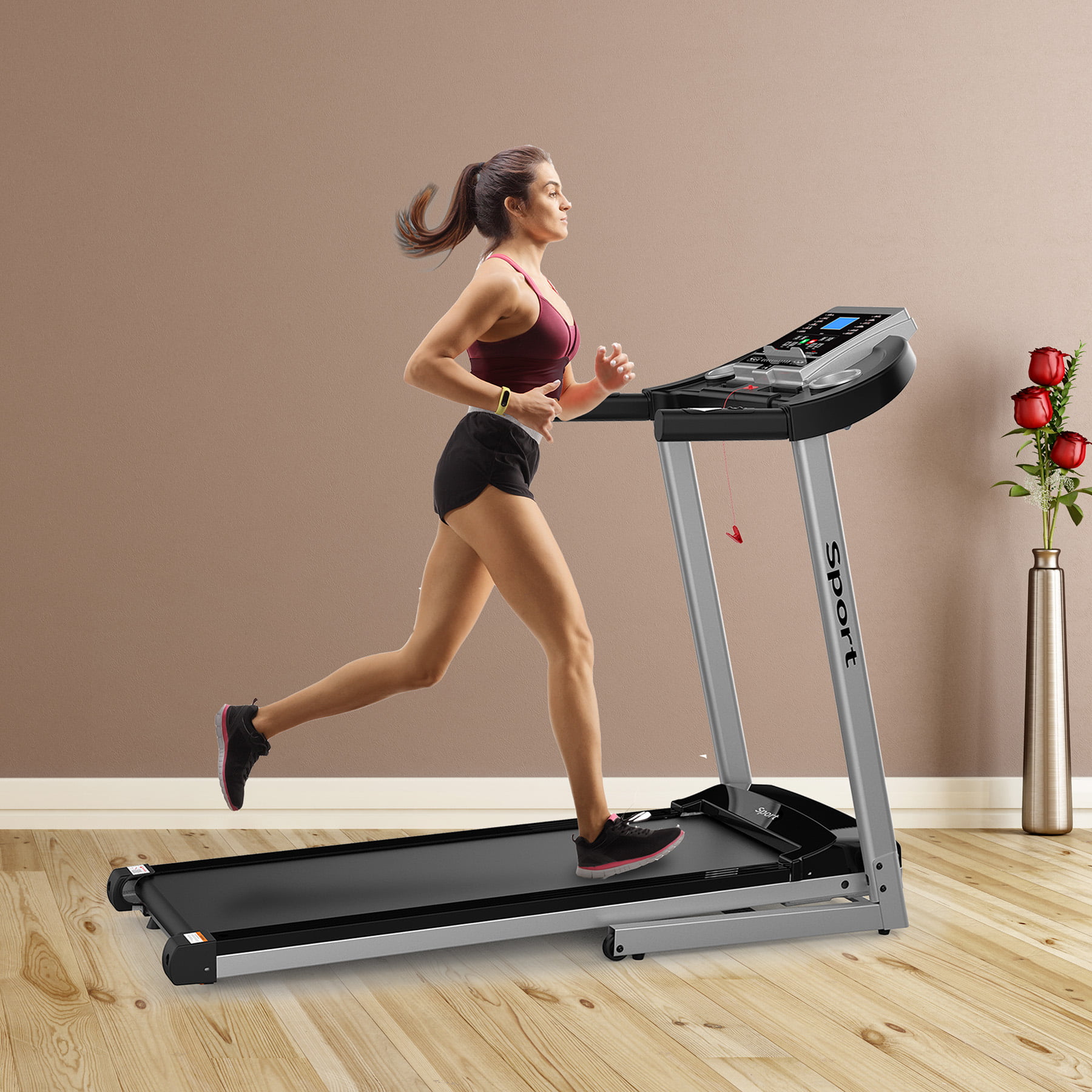 Portable Compact Treadmill with 12 Pre-Set Programs and 16.5 Inch Wide Tread Belt,265 LB Max Weight 2.25HP Folding Treadmill with Large Desk and Bluetooth Speaker FUNMILY Folding Treadmill 