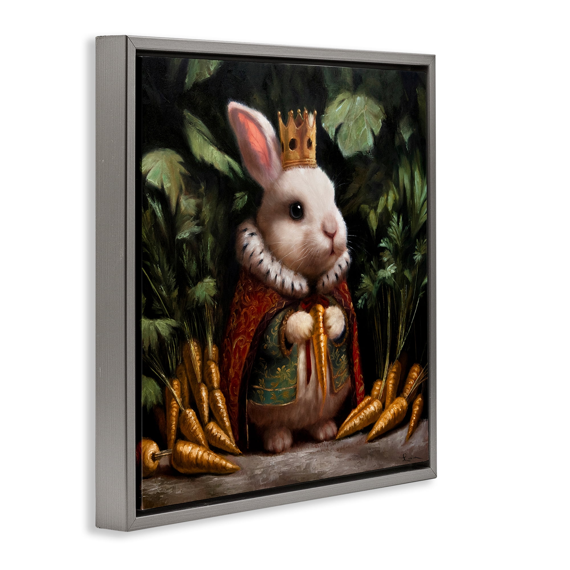 Stupell Industries Carrot Gold Royal Rabbit Gray Framed Floater Canvas Wall Art, design by Lucia Heffernan