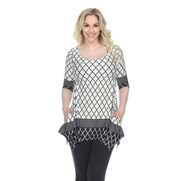 1301-157-XL Aicha Tunic Top, White & Black - Extra Large