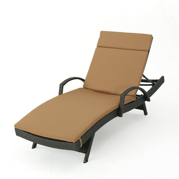 Solaris Outdoor Grey Wicker Armed Chaise Lounge with Water Resistant Cushion, Caramel