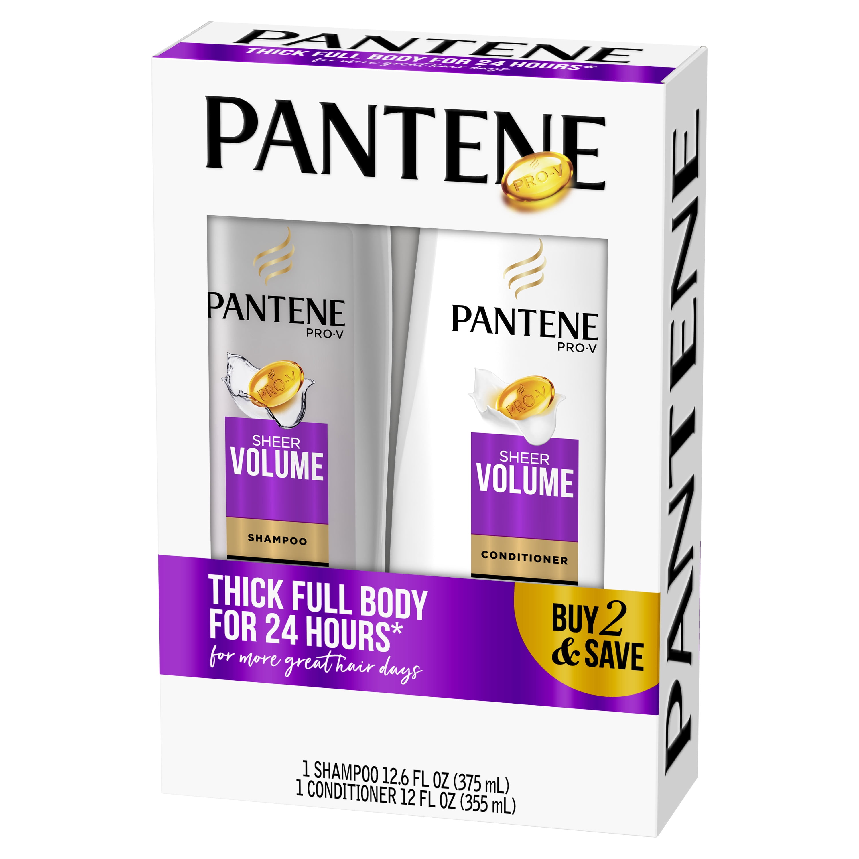 Pantene Shampoo and Conditioner Set, Sheer Volume, 12-12.6 oz