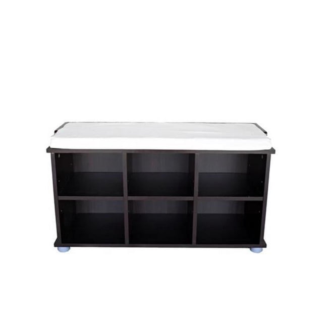 Proman Product SH16755 Kendal Banc à Chaussures à 6 Alvéoles Espresso - Coussin Blanc
