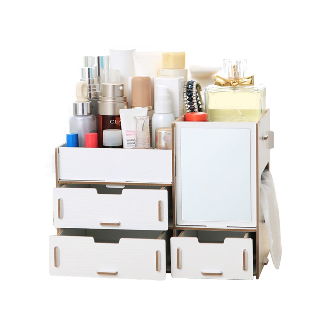 Multifunctional Desktop Storage Box Wooden Makeup Organizer Case with