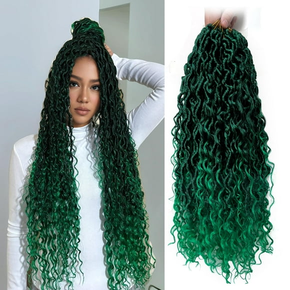 8 Packs Green River Locs Crochet Hair for Black Women Goddess Locs Crochet Hair Curly Faux Locs Hair Pre Looped Crochet Braids Hair Boho Hippie Locs Hair Extensions(#T1B/Green 30inch)