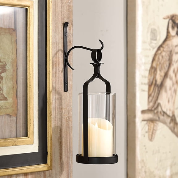 Hanging Hurricane Glass Wall Sconce Candle Holder Black Metal Wall Decorations HLJ15-291B