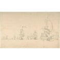 thumbnail image 2 of Willem van de Velde the Younger 18x13 Black Ornate Wood Framed Double Matted Museum Art Print Titled - A Fleet (Mid-17th-Early 18th Century), 2 of 5