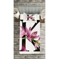 thumbnail image 3 of Ambesonne Letter K Quilted Bedspread Set 2 Pcs, Blooming Kaffir Lily K, Twin Size, Pink Green Black, 3 of 3