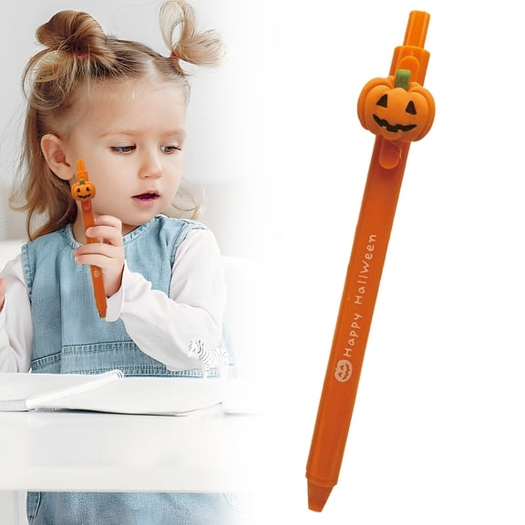 5 Pcs Halloween Pumpkin Pens Classic Gel Ink, Ink Gel Pens for Party Favors, Classroom Rewards, Office Home Writing Supplies