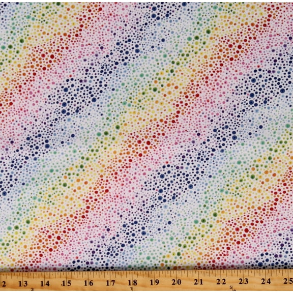Cotton Rainbow Rainbows Spots Dots Ombre White Cotton Fabric Print by the Yard (77635-134)