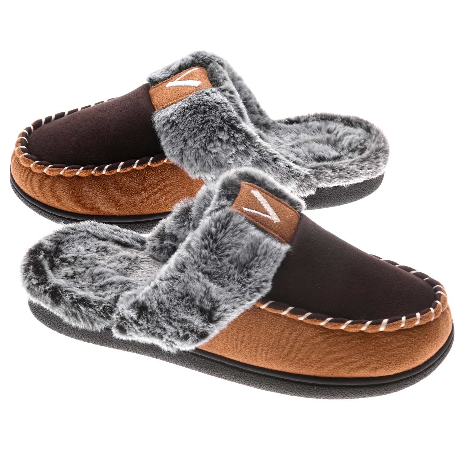 EZ Feet Women’s Microsuede or Plaid Moccasin Memory Foam Slipper with Plush Faux Fur Lining 