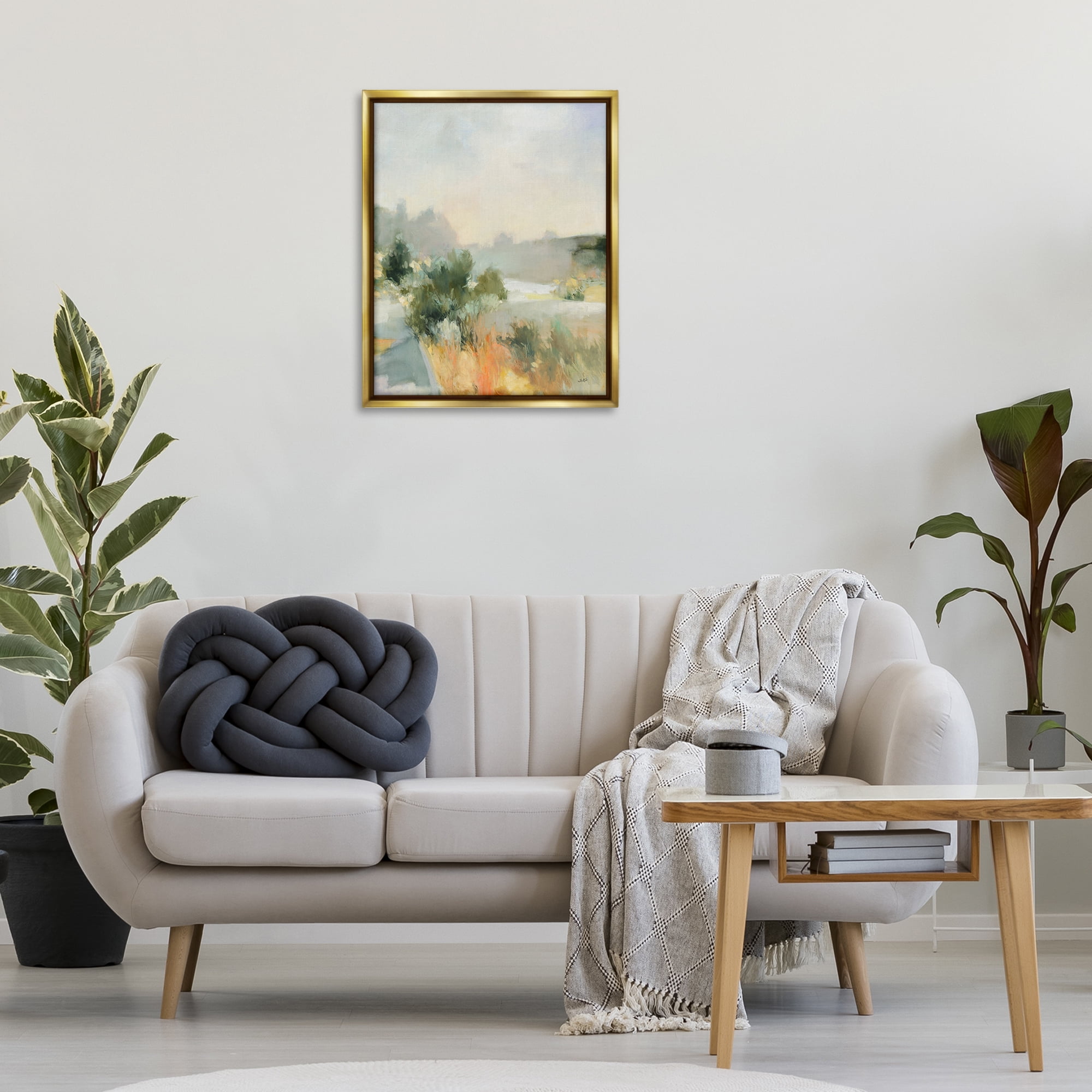 Stupell Industries Along The Path Landscape Landscape & Nature Painting Gold Floater Framed Canvas Art Print Wall Art, 25 x 31