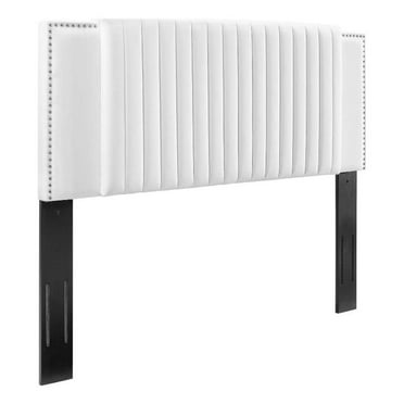 Pemberly Row Channel Tufted Velvet King/California King Headboard in White