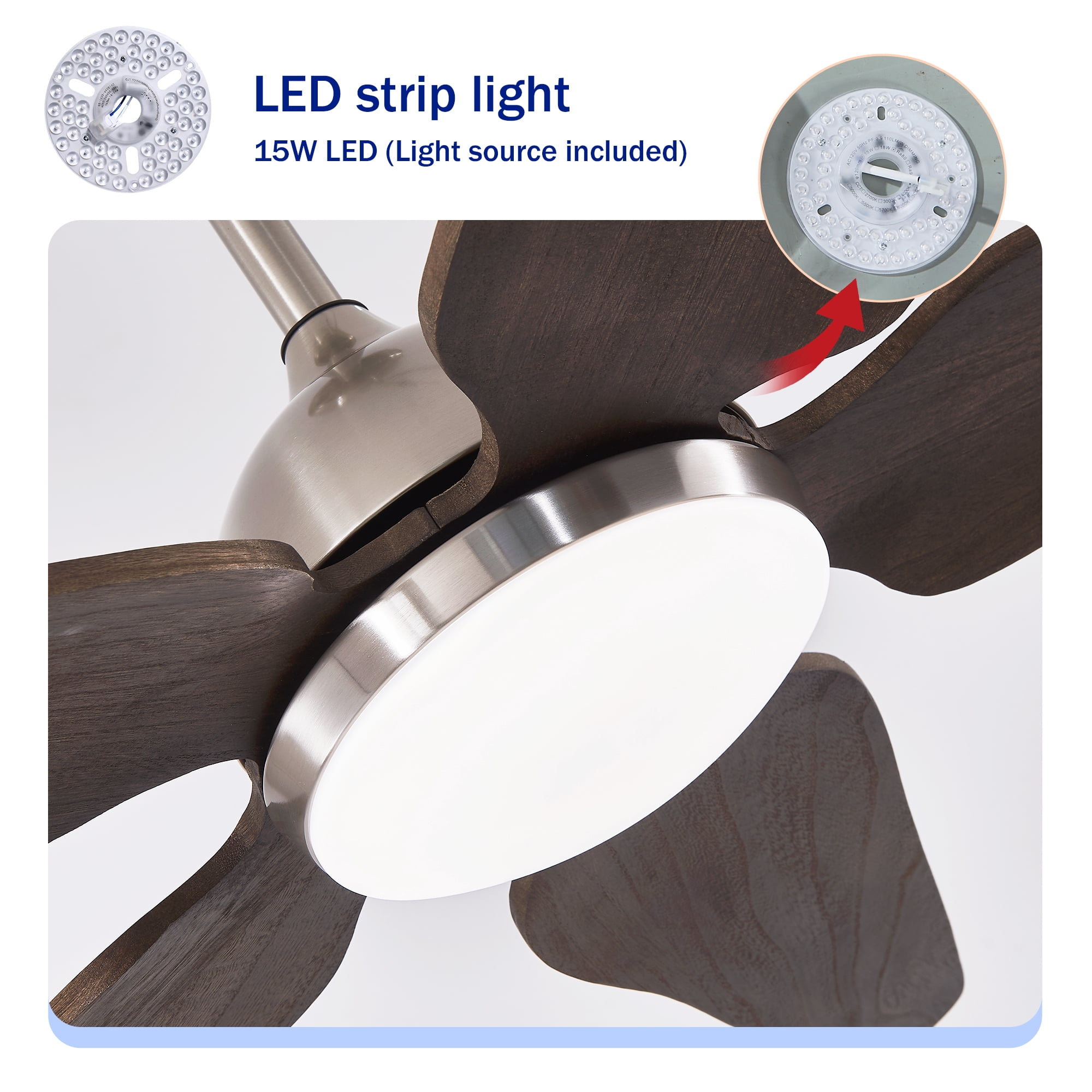 Leumius 52" Ceiling Fan with Light, Quiet DC Motor Ceiling Fans 6 Speed Levels,Reversible Ceiling Fan for Patio Living Room Bedroom Silver