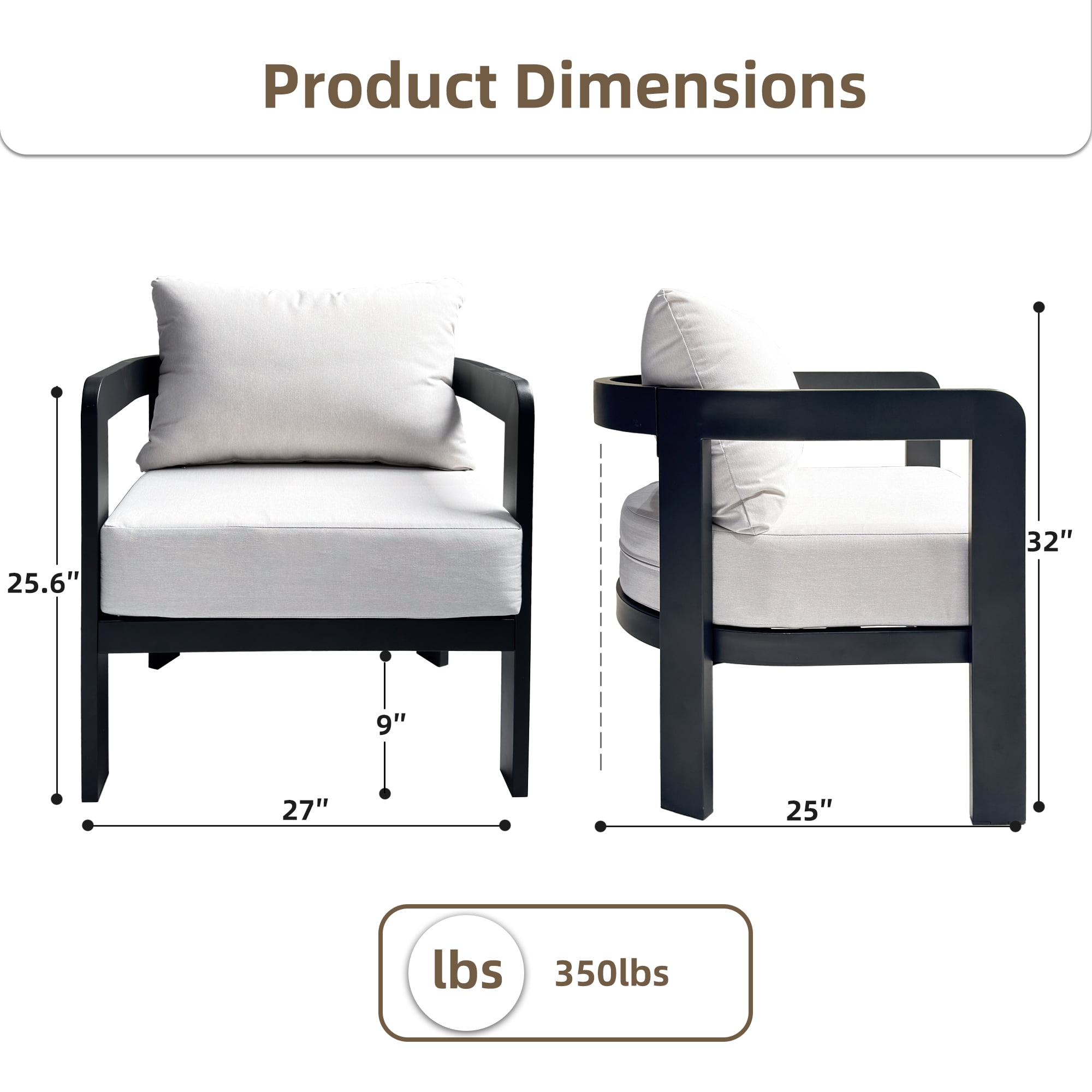 COMLAX FIELD Outdoor Furniture Set, 2-Piece Metal Modern Patio Armchairs with Thick Cushions, Outdoor Conversation Set Balcony Chairs