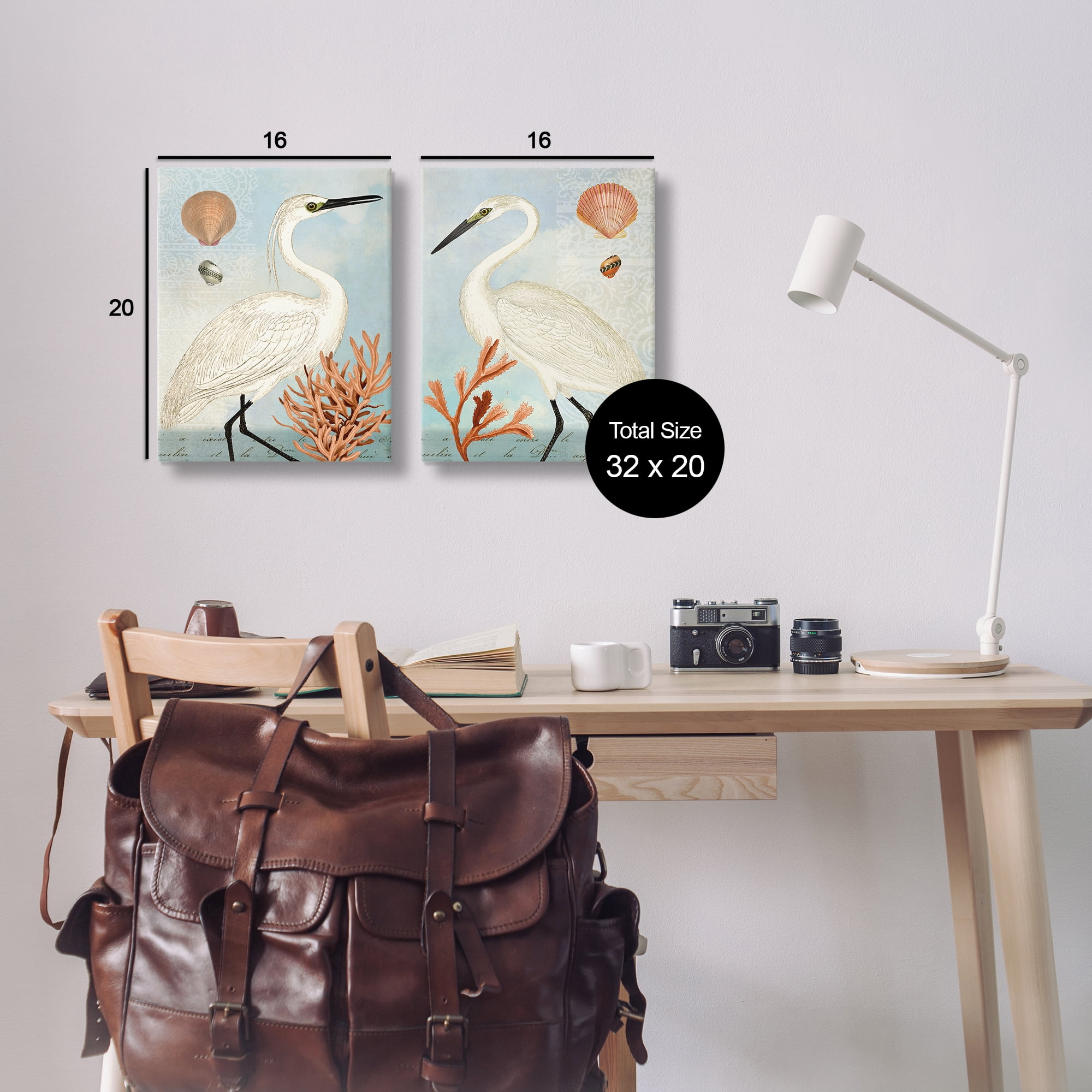 Stupell Industries Beach Items Shell Heron Egret Animals Painting Wrapped Canvas Art Print Wall Art, 16 x 20, Set of 2