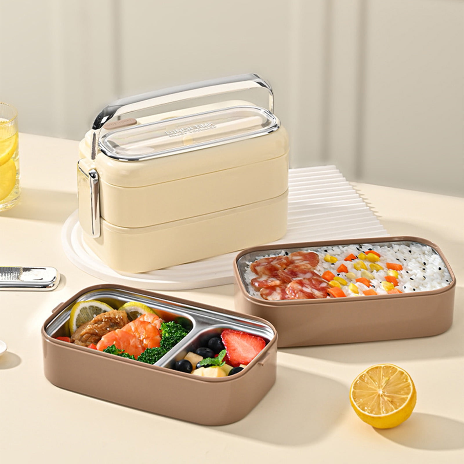 U Konserve Lot De 3 Boîtes à Bento En Acier Inoxydable Avec Trois Recipients Emboitables 15 30 Et 50 Oz Couvercle En Silicone Resistant Aux Fu~p131182646