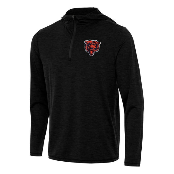 Men's Antigua Heather Black Chicago Bears Bear Logo Tidy Quarter-Zip Pullover Hoodie
