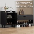 thumbnail image 3 of Entryway Shoe Storage Bench 50 Inches, Hidden Cabinet and Shelf Design for 16 Pairs of Shoes, Versatile Living Room Bedroom Furniture, Black Vintage Style, 3 of 6