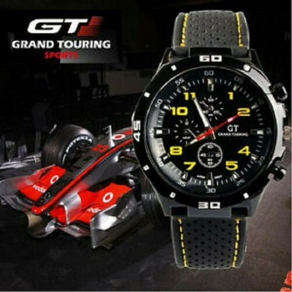 GT F1 GRAND TOURING Silicone Band Quartz Analog Sport Watch , YELLOW